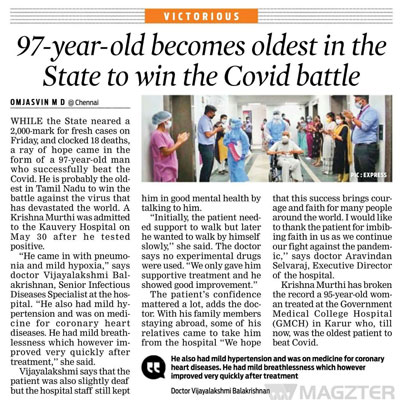 97-year-old man recovers from COVID-19 - The New Indian Express
