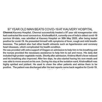 97-year-old man recovers from COVID-19 - The Public Side, Jaipur