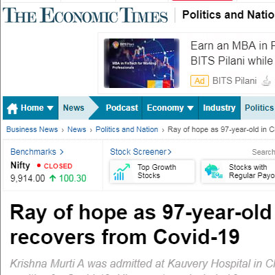 97-year-old man recovers from COVID-19 - The economic Times