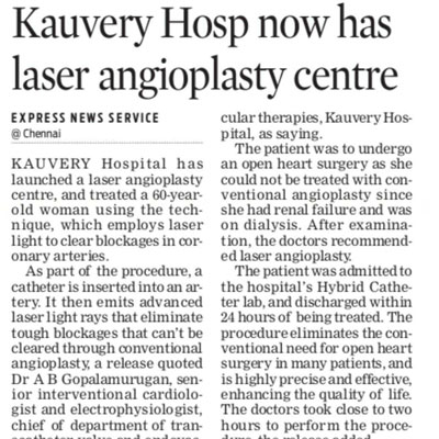 Launch of South India's First Laser Angioplasty Centre - Indian Express 