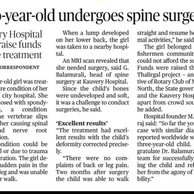 Successfully treated for Rare spinal deformity in a 2 year old - The Hindu
