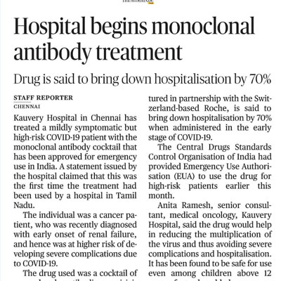 Hospital begins monoclonal antibody treatment - New Indian Express