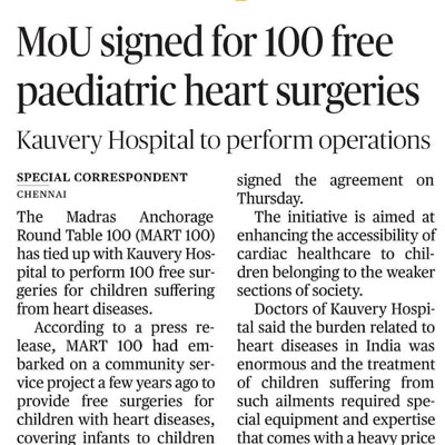 MoU Signed for 100 free paediatric heart surgeries - The Hindu