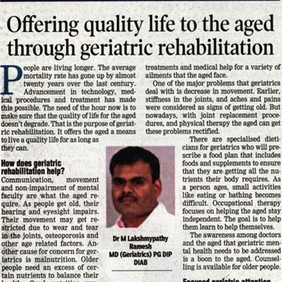 Dr. Lakshmipathi Ramesh on Geriatric rehabilitation - DT Next