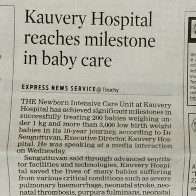 Kauvery Hospital reaches milestone in baby care - The New Indian Express