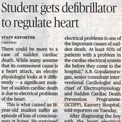 Student gets defibrillator to regulate heart - The Hindu