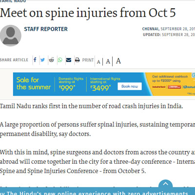 Meet on spine injuries from Oct 5 - The Hindu