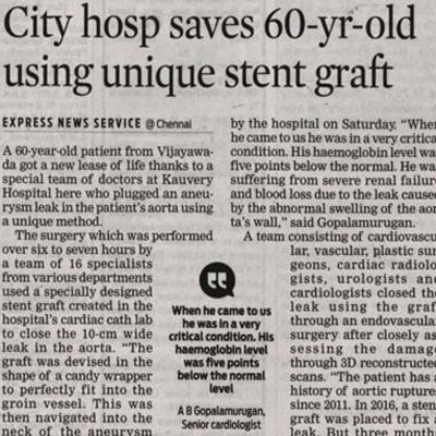 The New Indian Express City hospital saves 60-year-old using unique stent graft - The New Indian Express