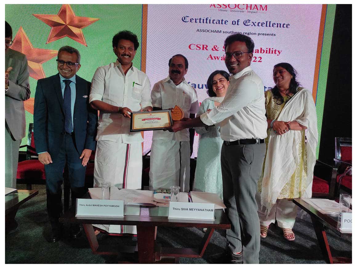 Kauvery Hospital bags the first Runner up award of ASSOCHAM's Corporate Social Responsibility Award for Best CSR initiatives in Healthcare.