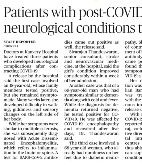 Three Unique cases of Post COVID Neurological Complications treated by Kauvery Hospital-Press Release