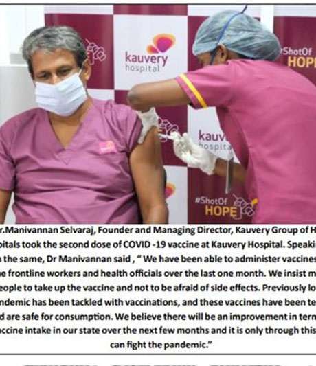 Dr. Manivannan takes second dose of COVID Vaccine