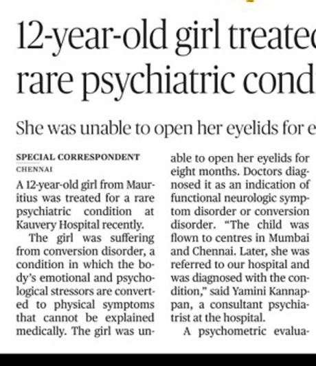 12 year old girl from Mauritius treated for Conversion Disorder