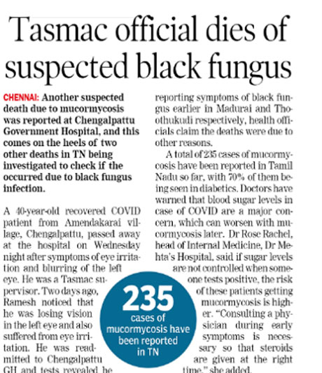 Story on Muormycosis, in line with the demise of TASMAC official in TN