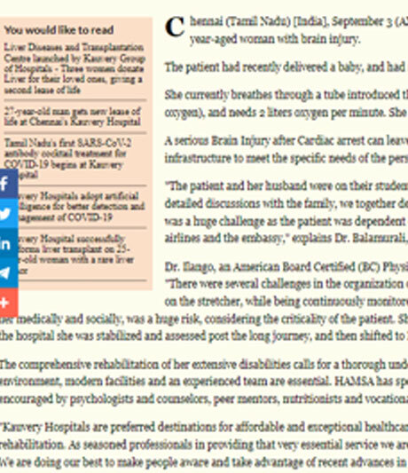 Patient from US brought to chennai for Rehab