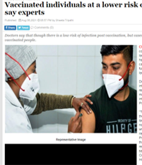 Risk of infection lower in vaccinated people